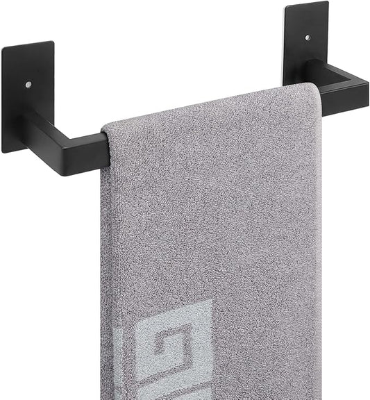 NearMoon Self Adhesive Bathroom Towel Bar, Stainless Steel Square Bath Wall Shelf Rack Hanging Towel Stick On Sticky Hanger Contemporary Style, Towel Rack Wall Mounted (12 Inch, Matte Black)