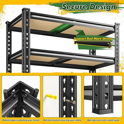 60.1" H Garage Storage Shelves 1990LBS Storage Shelves, 5 Tier Adjustable Metal Shelving, Garage Shelving for Storage, Basement, Warehouse, Pantry, Kitchen, 27.5" W x 11.9" D x 60.1" H, Black