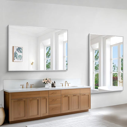 BONEWEI Silver Bathroom Mirror,55x36 inch Wall Mirror for Bathroom Wall Mounted,Large Rectangle Mirror for Bathroom Over Sink,Modern Metal Frame for Living Room,Bedroom Entryway,Horizontal/Vertical