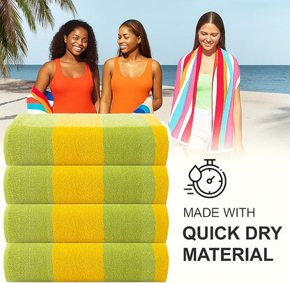 CASA COPENHAGEN Malibu Beach Towels Designed in Denmark Rough and Tough, Quick Dry, for Pool, Bath & Shower 30x60 inches 4 Pieces Cotton Beach Bath Towels Set - Green