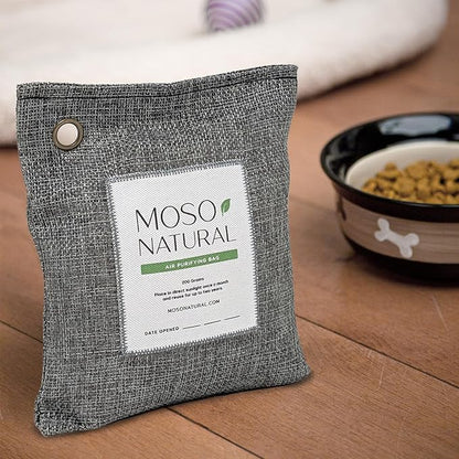 Moso Natural Air Purifying Bag 200g (2 Pack) Bamboo Charcoal Odor Absorber for Home & Car | Closet Odor Eliminator, Small Room Deodorizer & Car Air Freshener | Long Lasting Charcoal Bags Cover 90sqft