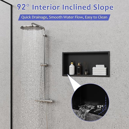 Shower Niche, 24" X 12"(Inner Size 22.6"X11") No Tile Needed Bathroom Niche for Shower Wall, Black Stainless Steel Shower Niche Insert for Bathroom, Recessed Wall Niche Shelf