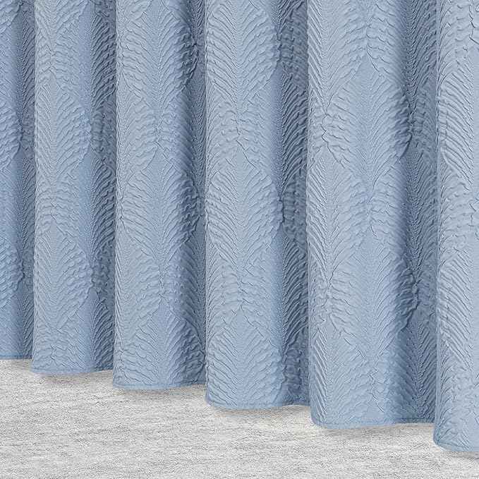Gibelle Fog Blue Shower Curtain for Bathroom, 3D Embossed Textured Fabric Shower Curtain, Modern Farmhouse Chic Soft Cloth Shower Curtain Set with Hooks, 72x72