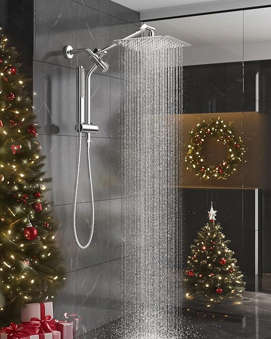 Veken 10'' All Metal Rain Shower Head with Handheld Spray Combo, Hand Held Bathroom Showerhead Combo with Extension Arm, Dual shower with Power Wash, Adjustable Rainfall Shower Head, Chrome