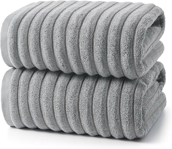 REDKISS 2Pack Large Bath Towels 31×63 inches, 100% Cotton, Super Soft and Absorbent, Quick-Dry Towels, Perfect for Bathroom,Plush Shower Towels-Gray
