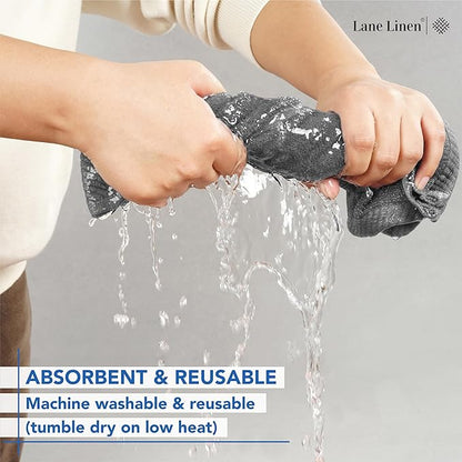 LANE LINEN Pack of 24 Washcloths Set - Spa & Salon Quality - 100% Mercerized Cotton Face Towels - Ring Spun, Very Soft & Absorbent Wash Cloths for Showering - Fingertip Towels - 13"x13", Space Grey