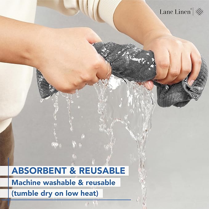 LANE LINEN 100% Ringspun Cotton Hand Towels for Bathroom Set of 6 (16"x28") - Holiday Hand Towel Set - Super Durable, Quick Dry, Soft & Highly Absorbent Hand Towels - Fade Resistant - Space Grey