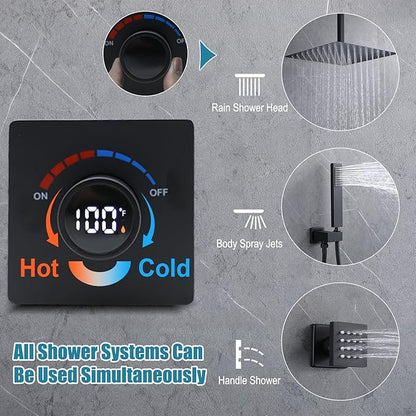 Digital Display Shower Valve Shower Valve Single Way Shower Diverter Valve Shower Mixing Valve Can Use All the Time Matte Black