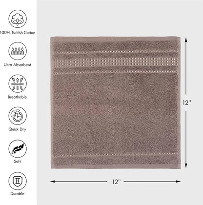 Melissa Linen, 4 Piece Washcloths Set, Absorbent Cotton Towels for Body and Face, 12 in x 12 in, Quick Dry, Durable and Soft, Baby Wash Cloths, Wash Rags for Kitchen, Mocha Brown