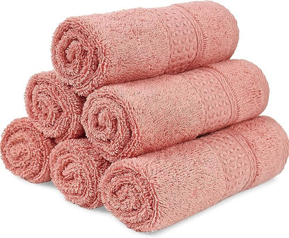 Cleanbear Ultra Soft Washcloths 6 Pack Cotton Face Cloths Wash Cloths Set - Large Bathroom WashCloth 13 x 13 Inches (Coral)
