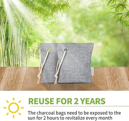 CLEVAST 16 Pack Activated Bamboo Charcoal Air Purifying Bags(8x100g, 8x50g), Natural Fresh Odor Absorber, Deodorizer and Moisture Eliminator, Air Purifier Bags for Home, Closet, Car Air freshener
