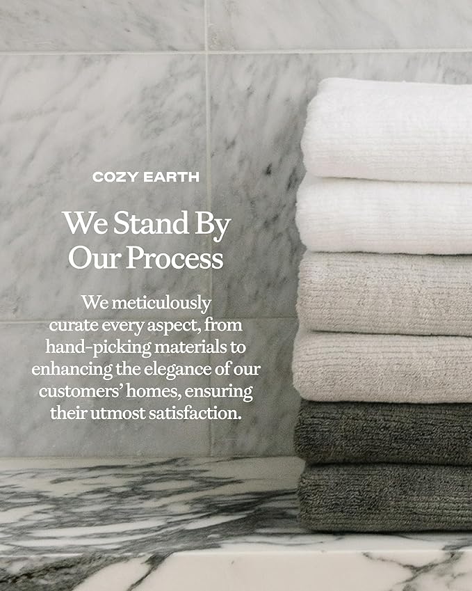 Cozy Earth Ribbed Bath Towel Set - 60% Cotton 40% Viscose from Bamboo Bathroom Towels - Soft & Absorbent Textured Ribbed Pattern - 2 Pack Charcoal