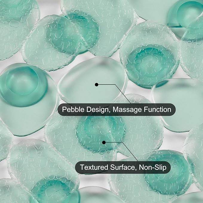 WELTRXE Pebbles Bathtub and Shower Mat Non Slip, Oval Bath Mats for Bathroom Tub Washable with Suction Cups, Drain Holes, BPA Free, 27 x 14 Inch, Dark Green
