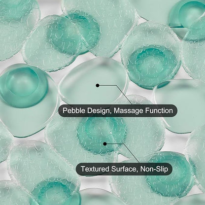 WELTRXE Pebbles Bathtub and Shower Mat Non Slip, Oval Bath Mats for Bathroom Tub Washable with Suction Cups, Drain Holes, BPA Free, 27 x 14 Inch, Dark Green