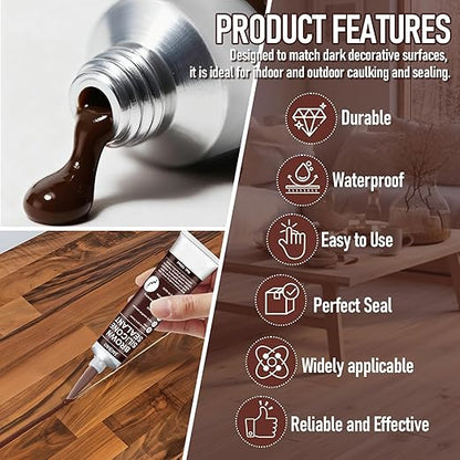 JAOJAO Brown Silicone Caulk, Brown Caulk Water-Resistant Adhesive Perfect Seal for Interior and Exterior Use Reliable and Effective Long-Lasting Protection for Doors Windows Siding Roofing,100g