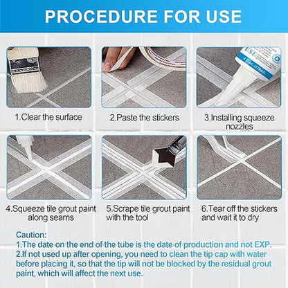 8Oz Clear Waterproof Caulk & Seal Silicone Sealant, Wadities Tile Grout Repair Kit with Grout Remove Scraper, Shrink & Crack Proof for Bathroom, Shower, Kitchen, Floor (4Oz, Pack of 2)