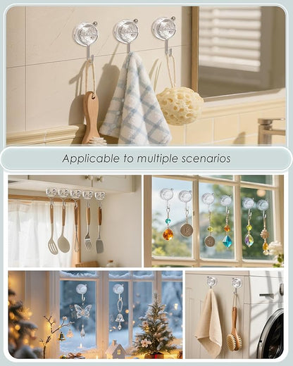 Suction Cup Hooks for Shower, Upgrade Clear Suction Towel Hooks Heavy Duty Removable Bathroom Suction Hooks for Shower Tile Wall Glass Door Window 4 Pack