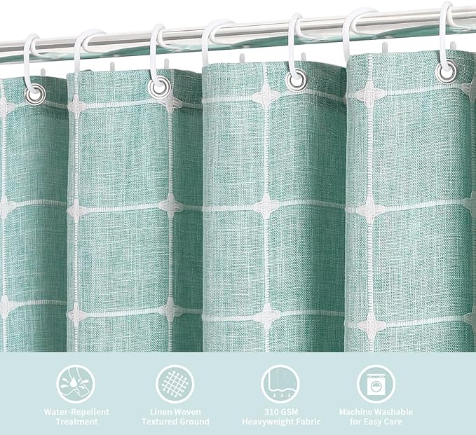 MitoVilla Teal Blue 72 x 78 Farmhouse Shower Curtain, Turquoise Boho 78 inch Long Polyester Linen Tassel Fabric Shower Curtain Set for Chic Cottagecore French Rustic Bathroom Decor