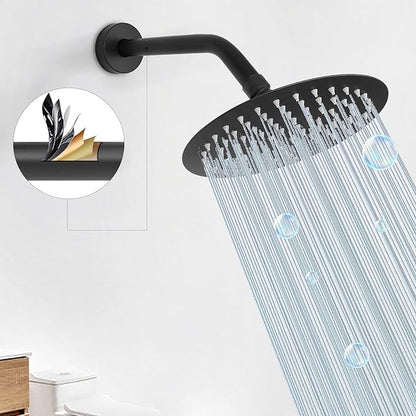 HarJue Shower Arm with Flange and Teflon Tape, Wall Mounted Shower Pipe 304 Stainless Steel Extension Arm for Fixed Shower Head & Handheld (8 Inch, Matte Black)