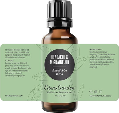 Edens Garden Headache & Migraine Aid Essential Oil Blend- 100% Pure Premium Grade, Undiluted, Natural, Therapeutic, Aromatherapy, The Best for Skin, Humidifiers, Face 30 ml (1 fl oz)