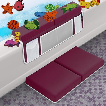 Supa Ant Baby Bath Kneeler and Elbow Rest Pad –Mom’s Choice Award Winner –US-Designed Extra Thick Bathtub Kneeling Pad with 8 Suction Cups, 5-Pocket Organizer, Non-Slip, Cushioned, Durable (Bordeaux)