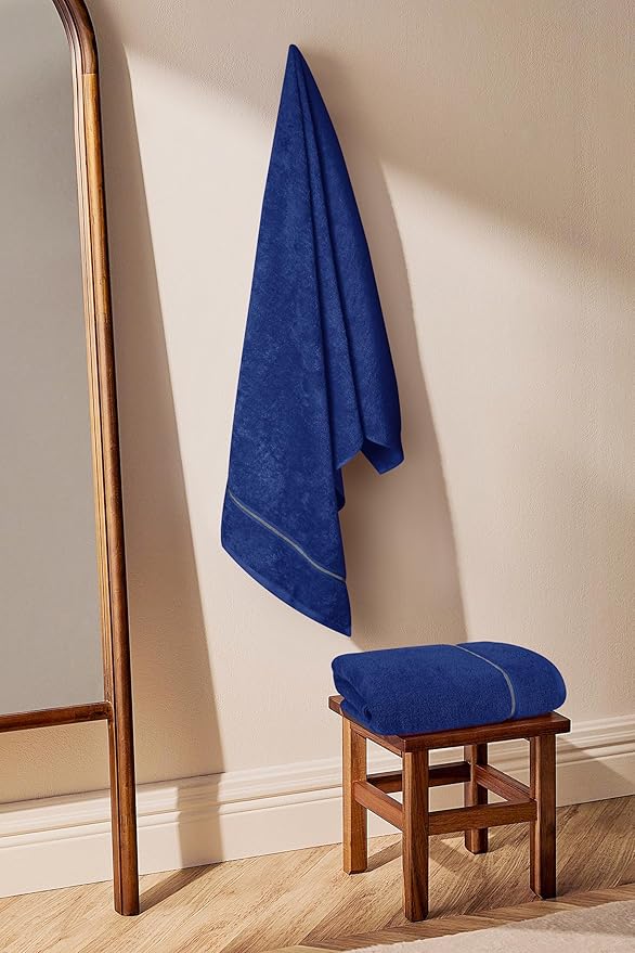 MyOwn Cotton 2 Pack Oversized Bath Towel Set 28x55 inches, Large Bath Towels, Ultra Absorbant Compact Quickdry & Lightweight Towel, Ideal for Gym Travel Camp Pool - Navy Blue