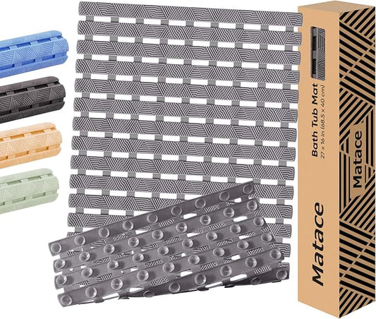 Bathtub Mat Non Slip - for Inside Bath Tub & Shower, Thick & Soft Textured Surface, Fast Drain, No Pooling Water for Better Hygiene, Bathroom Accessories, 27x16 Inch, Dark Gray, Matace