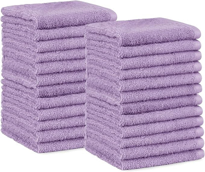 Amazon Basics face Towels for bathroom, 100% Cotton Extra Absorbent washcloth, Fast Drying - salon towel - 24 Pack Lavender (12 x 12 inches)
