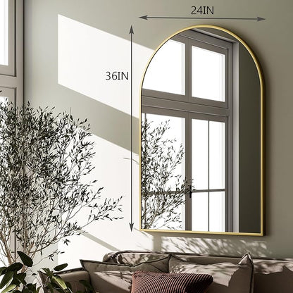 HARRITPURE Arched Wall Mirror – 24"x36" Arch Bathroom Mirror, Gold Metal Frame Vanity Mirrors for Bedroom, Entryway, Living Room Home Decor