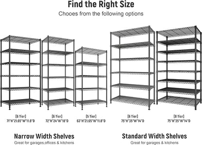 REIBII 75" H Metal Shelving 6 Tier Storage Shelf Adjustable Kitchen Shelf Wire Shelving Unit Detachable Storage Rack for Kitchen Laundry Living Room Commercial Heavy Duty Metal Shelf 75" X35" X14"