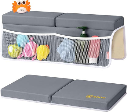 Bath Kneeler and Elbow Rest Pad Set - Comfortable 1.5” Thick Baby Bath Kneeler Pads with Toys Organizer, Non-Slip Knee Arm Support Bathtub Mat, Quick-Drying Kneeling Pad for Baby Bath Time
