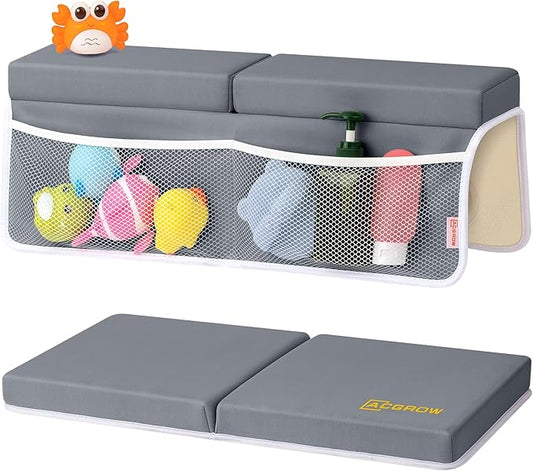 Bath Kneeler and Elbow Rest Pad Set - Comfortable 1.5” Thick Baby Bath Kneeler Pads with Toys Organizer, Non-Slip Knee Arm Support Bathtub Mat, Quick-Drying Kneeling Pad for Baby Bath Time