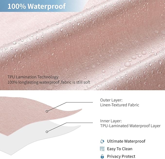 2-in-1 Waterproof Long Fabric Shower Curtain or Liner,Linen Textured,78 Inch Breathable TPU & Washable Bathroom Shower Curtain Set with 12 Plastic Hooks,Modern,72"x78" Blush
