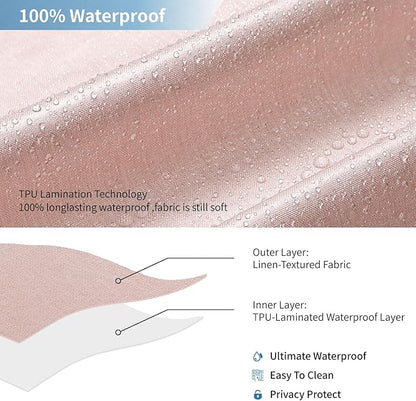2-in-1 Waterproof Fabric Shower Curtain or Liner,Linen Textured,Breathable TPU & Washable Bathroom Shower Curtain Set with 12 Plastic Hooks,Modern,72"x72" Blush
