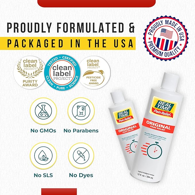 Real Time Pain Relief Cream 12oz Bottle | 17 Natural Ingredients: 1.25% Menthol, Arnica & MSM | Muscle Strain & Joint Discomfort Relief for Arthritis, Cramps, Sprains, Bruises, Hands, Back & Knee Pain