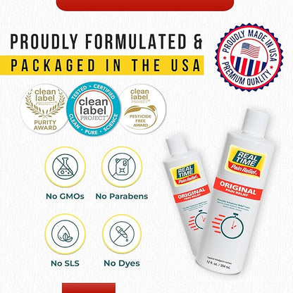 Real Time Pain Relief Cream 12oz Bottle | 17 Natural Ingredients: 1.25% Menthol, Arnica & MSM | Muscle Strain & Joint Discomfort Relief for Arthritis, Cramps, Sprains, Bruises, Hands, Back & Knee Pain