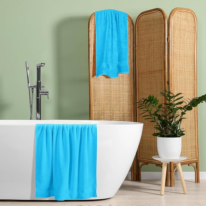 Elvana Home Cotton 2 Pack Oversized Bath Towel Set 28x55 inches, Large Bath Towels, Ultra Absorbant Compact Quickdry & Lightweight Towel, Ideal for Gym Travel Camp Pool - Turquoise Blue