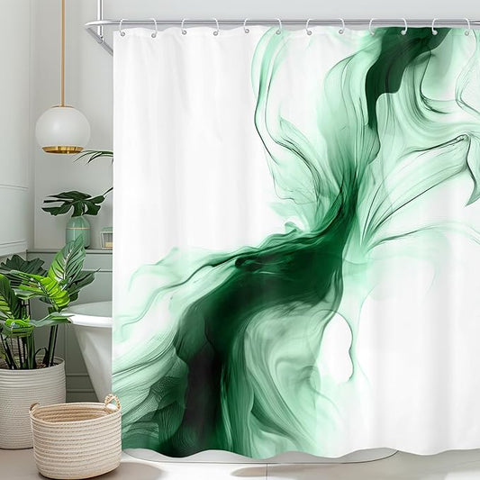Cinbloo Green Shower Curtain 60Wx72H Abstract Marble Ombre Modern Ink Texture Minimalist Dark Smoke Shapes Bathroom Curtain Set Chic Simple Aesthetic Men Neutral Bath Bathroom Accessories Decor