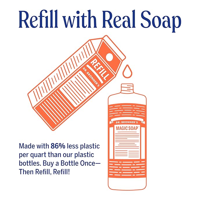 Dr. Bronner's Pure-Castile Magic Soap Liquid- Made with Regenerative Organic Certified Oils- For Body, Face, Hair, Dishes, Laundry, Vegan Bath Soaps for Men & Women, Non-GMO- Tea Tree, 32oz + Refill