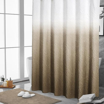 MitoVilla Brown Ombre Shower Curtain Set with Hooks, Waves Textured Fabric Shower Curtains for Modern Luxury Bathroom Decor, 3D Marble Geometric Embossed Cloth Bathroom Shower Curtain, 72 x 72