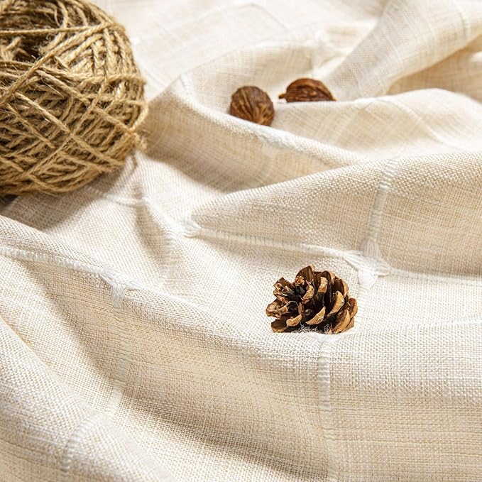 MitoVilla Cream Boho Farmhouse Shower Curtain Set 72 x 78, Beige 78 inch Long Polyester Linen Tassel Fabric Shower Curtain Set for Chic Cottagecore French Rustic Bathroom Decor