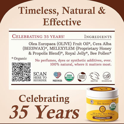 Sweet Bee Naturals - Sweet Bee Magic, All In One Healing Organic Balm. Organic Skin Aid, Small Batch Crafted in USA, Certified Organic, All Natural Skin Aid- 2 Ounce Jar