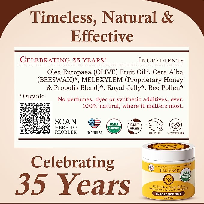 Sweet Bee Naturals - Sweet Bee Magic, All In One Healing Skin Cream. Organic Skin Balm, Small Batch Crafted in USA, 4 Ounce Jar. Certified Organic, 2-4 Ounce Jars (8 Ounce)