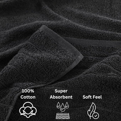 Casa Platino 100% Cotton Bathroom Towels Set - 24 Pcs - Ring Spun, Quick Dry, Soft & Absorbent - 2 Bath Sheets, 2 Gym, 2 Bath, 4 Fingertip, 6 Hand Towels, 8 Washcloths - Pre Shrunk - Black Towel Set