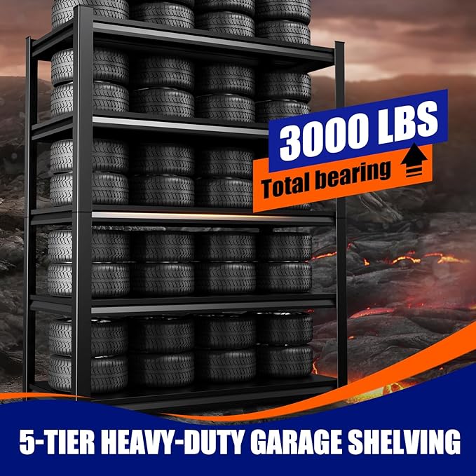 71"H-35"W Garage Shelving, 5-Tier heavy duty storage shelves, Adjustable Metal Shelving Unit, Utility Garage Organizer Shelf for Basement, Pantry, Warehouse, 15.7"D x 35.4"W x 71.2"H, Black