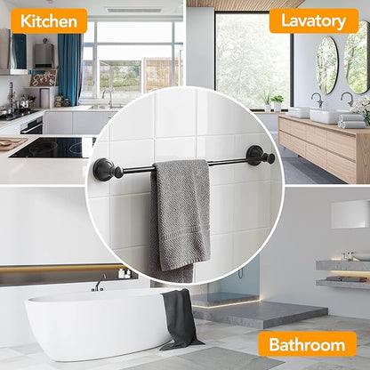 BESy Adjustable Bronze 16 to 26 Inch Bath Towel Bar Rack for Bathroom Towel Holder, Wall Mounted Towel Bar Rod Hanger Bathroom Hardware Accessories Hotel Style, Stainless Steel, Oil Rubbed Bronze