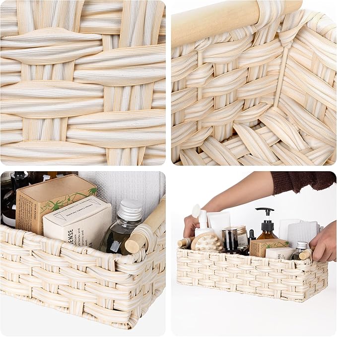 GRANNY SAYS Toilet Paper Basket for Back of Toilet, Wicker Baskets for Storage, Wicker Baskets for Shelves, Toilet Basket Tank Topper, Waterproof Toilet Tank Basket, 14¼" x 6½" x 4¼", Butter Milk