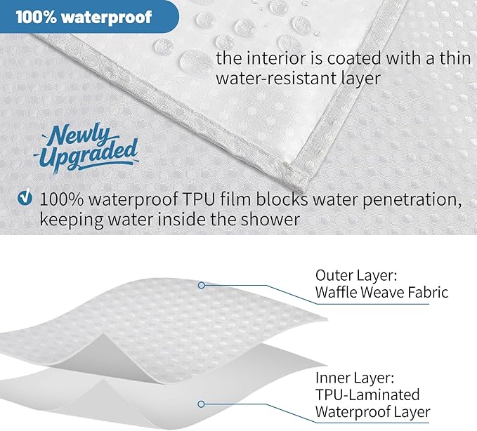 2-in-1 Waterproof Fabric Shower Curtain - No Separate Liner Needed, Hotel-Style Waffle Weave, Effortless Cleaning & Washable Bathroom Shower Curtain Set,72Wx78H,White