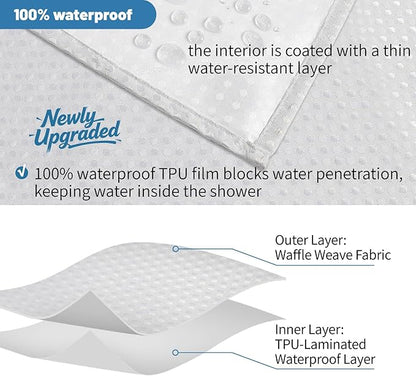2-in-1 Waterproof Fabric Shower Curtain - No Separate Liner Needed, Hotel-Style Waffle Weave, Effortless Cleaning & Washable Bathroom Shower Curtain Set,72Wx78H,White