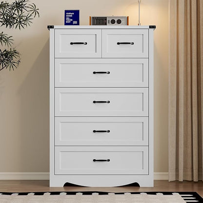 Tall 6-Drawer Dresser for Bedroom, Modern Wooden Chest of Drawers with Metal Handles, Anti-Tipping Design, Sturdy and Stable Storage Organizer for Living Room, Entryway, Home Office